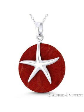 Starfish Ocean Sealife Charm Created Jasper Pendant in .925 Sterling Silver